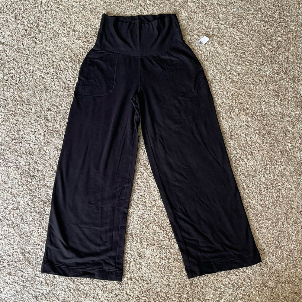 Maternity Rollover-Waist Cozy Knit Wide Leg Sweatpants - Size Med